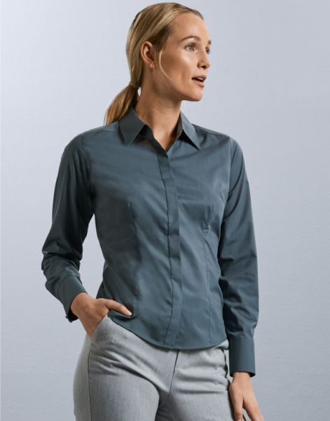 long sleeve polycotton easy care fitted poplin shirt for ladies