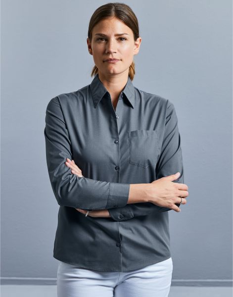 ladie's long sleeve polycotton easy care poplin shirt