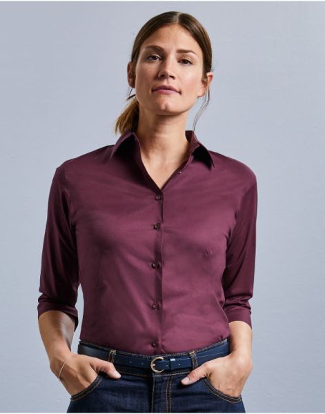 three quarter sleeve easy care fitted shirt for ladies