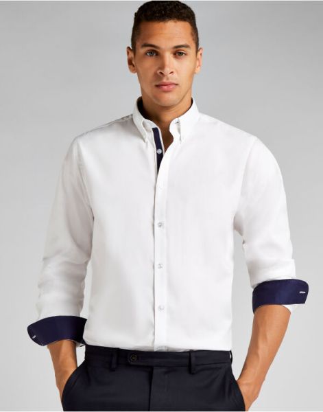 tailored fit long sleeve premium contrast oxford button down collar shirt; tailored fit long sleeve shirt premium contrast oxford button down collar;